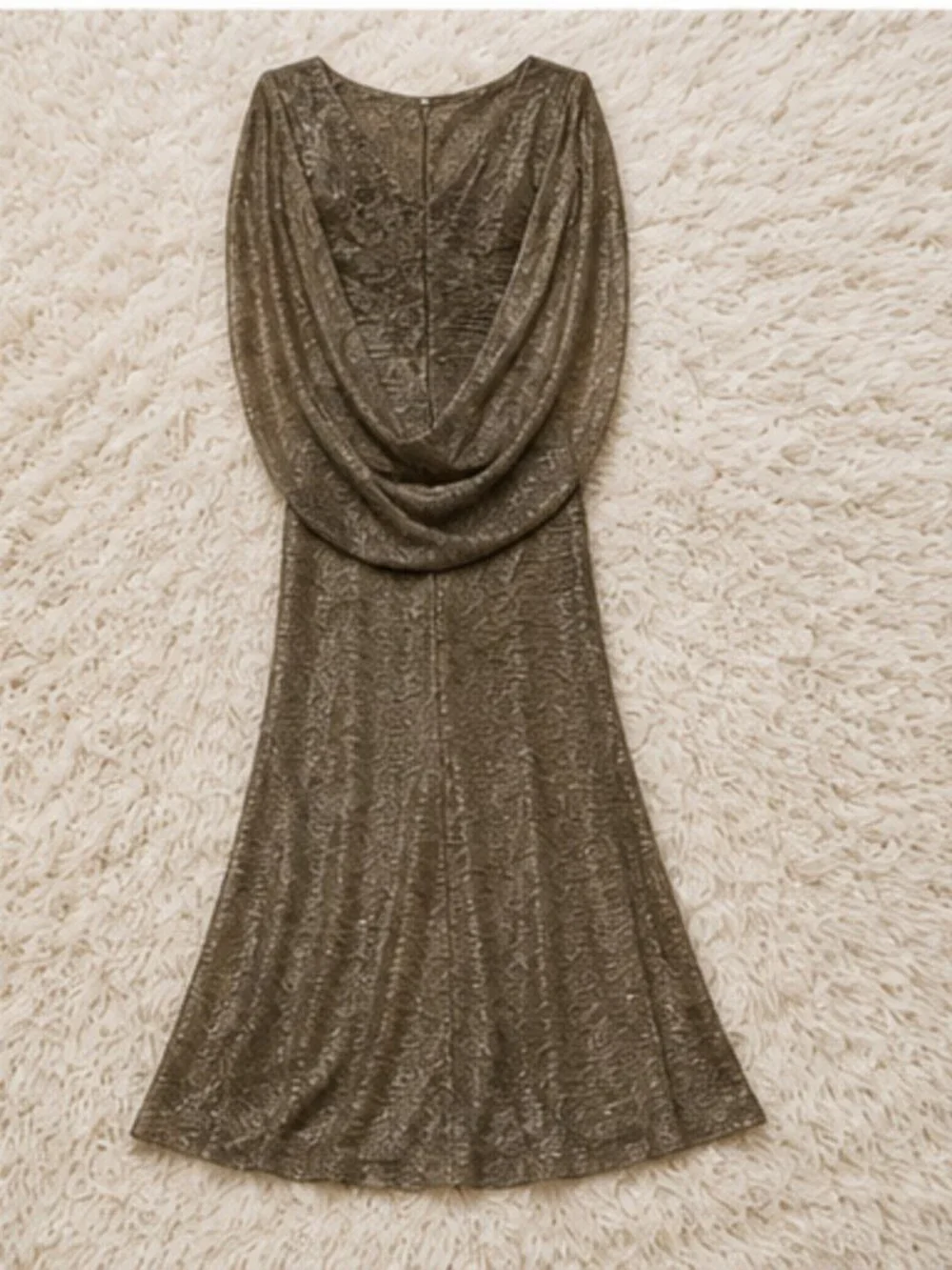 Betsy & Adam Plus Size Metallic Crinkle Maxi Gown Mocha Gold Size 18W NWT